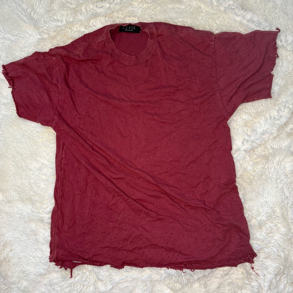 Eivil Regime Burgundy Short Sleeve Tee large distressed style